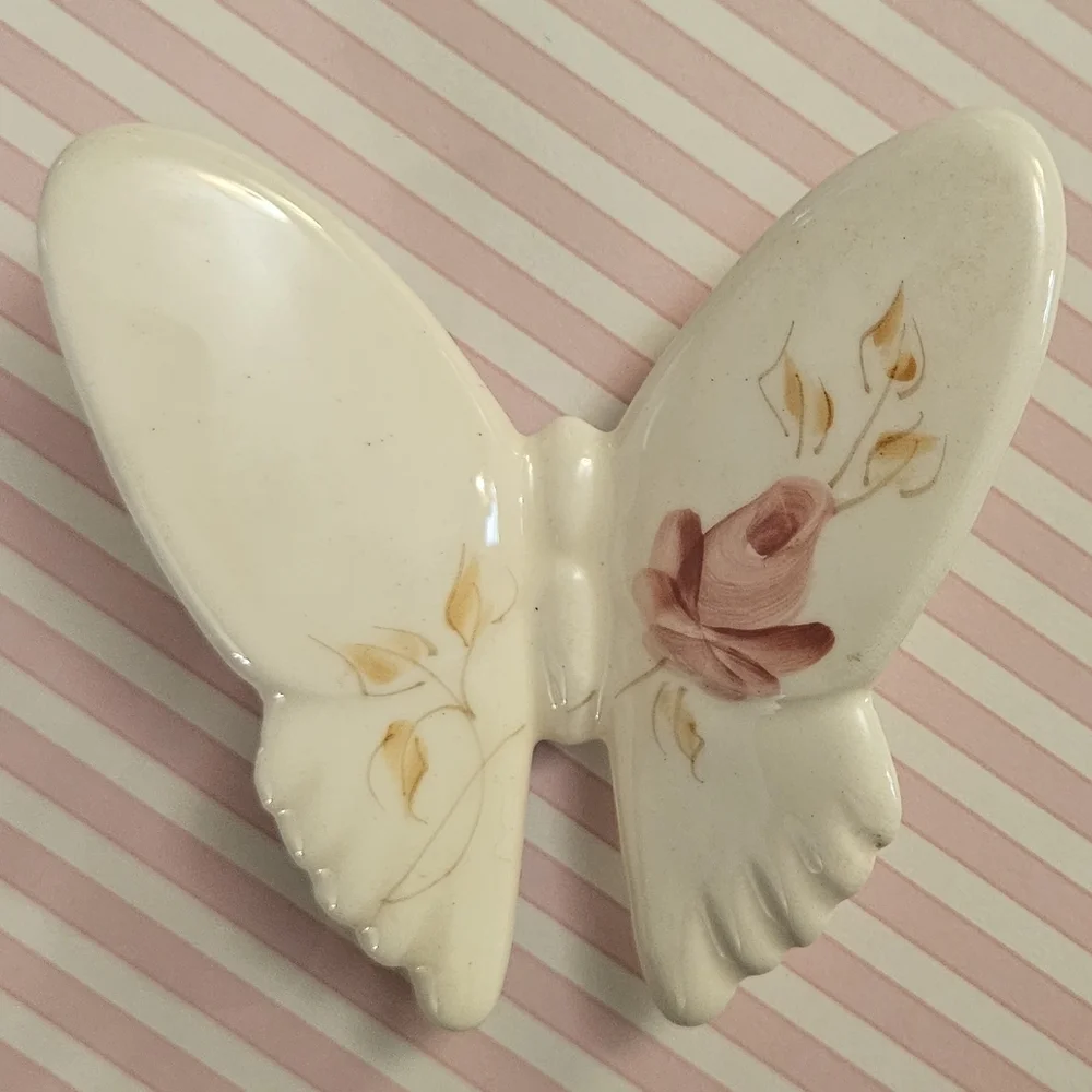 Set of three vintage porcelain,hand- Painted butterfly wall hangings